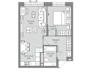 2-к квартира, вторичка, 50м2, 9/19 этаж