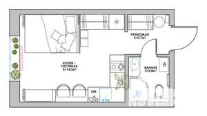 Студия квартира, вторичка, 17м2, 1/2 этаж