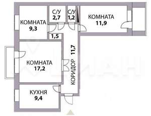 3-к квартира, вторичка, 70м2, 1/9 этаж