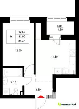 1-к квартира, вторичка, 33м2, 5/22 этаж