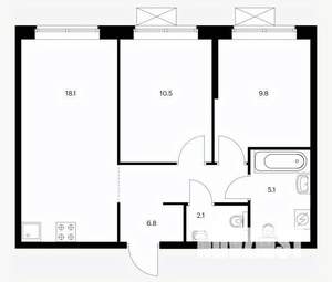 2-к квартира, вторичка, 50м2, 5/17 этаж