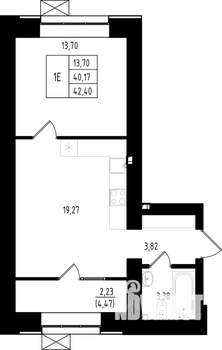 1-к квартира, строящийся дом, 42м2, 5/15 этаж