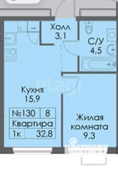 1-к квартира, вторичка, 33м2, 12/17 этаж