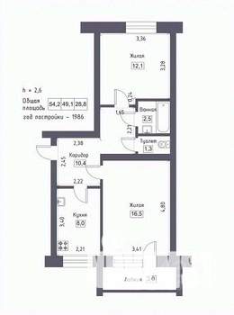 2-к квартира, вторичка, 51м2, 2/5 этаж
