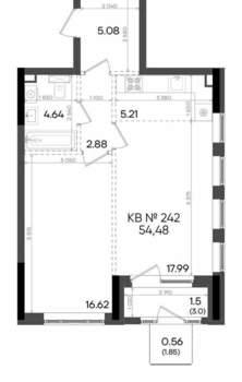 2-к квартира, вторичка, 54м2, 16/23 этаж
