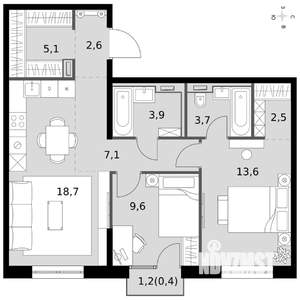 3-к квартира, вторичка, 67м2, 5/19 этаж