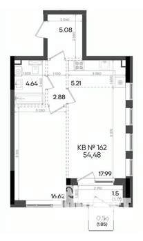 2-к квартира, вторичка, 54м2, 6/23 этаж