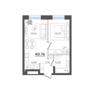 1-к квартира, строящийся дом, 41м2, 3/4 этаж