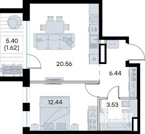 1-к квартира, строящийся дом, 45м2, 4/8 этаж