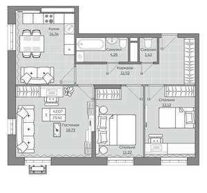 3-к квартира, вторичка, 74м2, 15/25 этаж