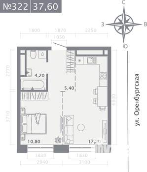 1-к квартира, вторичка, 38м2, 4/25 этаж