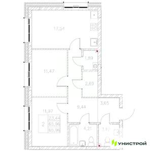 2-к квартира, вторичка, 66м2, 2/8 этаж
