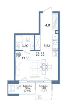 Студия квартира, строящийся дом, 28м2, 3/13 этаж