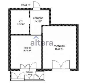 1-к квартира, вторичка, 32м2, 3/9 этаж