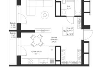 1-к квартира, вторичка, 39м2, 16/25 этаж