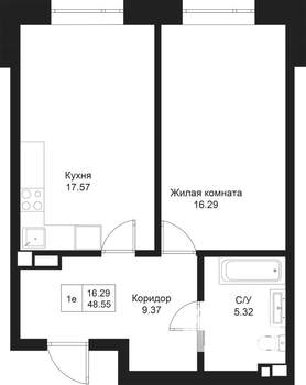 1-к квартира, вторичка, 49м2, 3/5 этаж