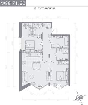 2-к квартира, строящийся дом, 72м2, 2/5 этаж