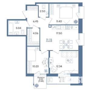 3-к квартира, строящийся дом, 72м2, 6/13 этаж