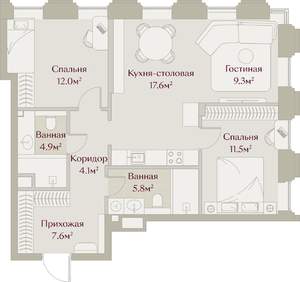 3-к квартира, вторичка, 73м2, 6/8 этаж