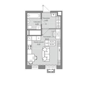 1-к квартира, вторичка, 28м2, 22/25 этаж
