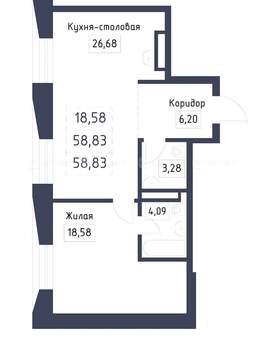 1-к квартира, вторичка, 59м2, 4/5 этаж