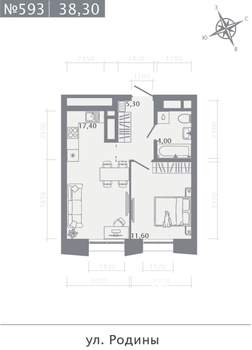 1-к квартира, строящийся дом, 38м2, 6/23 этаж