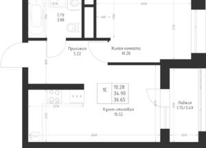 1-к квартира, вторичка, 37м2, 13/23 этаж