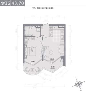 1-к квартира, строящийся дом, 44м2, 3/5 этаж