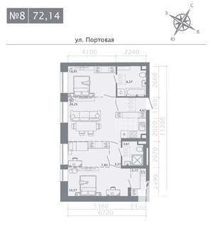 3-к квартира, строящийся дом, 72м2, 3/9 этаж