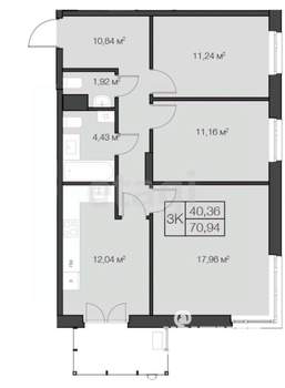3-к квартира, вторичка, 69м2, 13/18 этаж