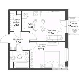 2-к квартира, строящийся дом, 42м2, 8/18 этаж