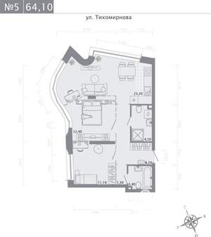 2-к квартира, строящийся дом, 64м2, 2/5 этаж