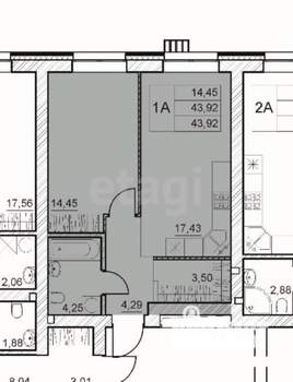 1-к квартира, вторичка, 44м2, 3/8 этаж