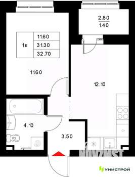 1-к квартира, вторичка, 33м2, 13/22 этаж