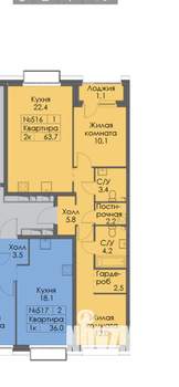 2-к квартира, строящийся дом, 64м2, 7/11 этаж