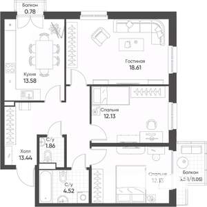 3-к квартира, строящийся дом, 78м2, 4/8 этаж