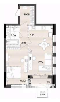 2-к квартира, вторичка, 54м2, 16/23 этаж
