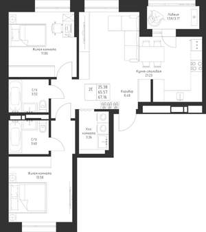 2-к квартира, вторичка, 67м2, 3/23 этаж