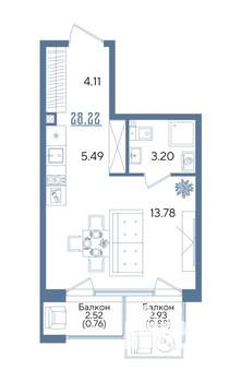 Студия квартира, строящийся дом, 28м2, 3/13 этаж