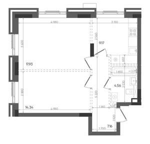 2-к квартира, строящийся дом, 53м2, 8/22 этаж