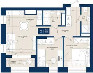 2-к квартира, вторичка, 55м2, 14/20 этаж