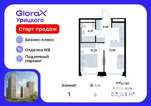 1-к квартира, вторичка, 33м2, 6/20 этаж