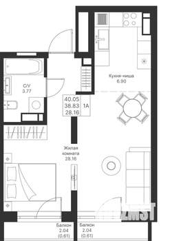1-к квартира, вторичка, 40м2, 4/24 этаж