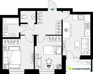 2-к квартира, вторичка, 56м2, 6/18 этаж