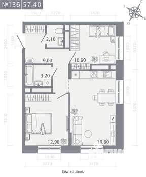 2-к квартира, вторичка, 57м2, 11/23 этаж