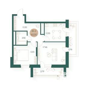 2-к квартира, вторичка, 63м2, 14/24 этаж