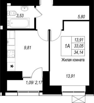 1-к квартира, вторичка, 34м2, 6/10 этаж