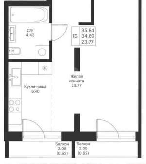 1-к квартира, вторичка, 36м2, 3/26 этаж