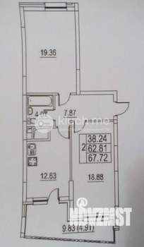 2-к квартира, вторичка, 68м2, 13/16 этаж