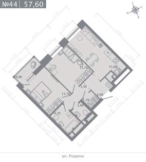 2-к квартира, строящийся дом, 58м2, 6/23 этаж